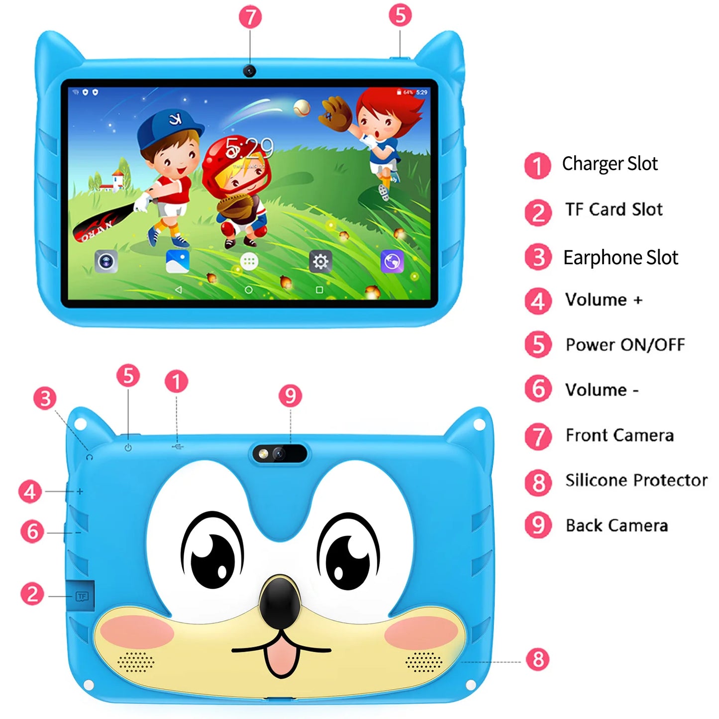 7" Kids Tablet Android 13, 4GB+64GB, 1TB Expand, 5G WiFi, 4000mAh, Dual Cam