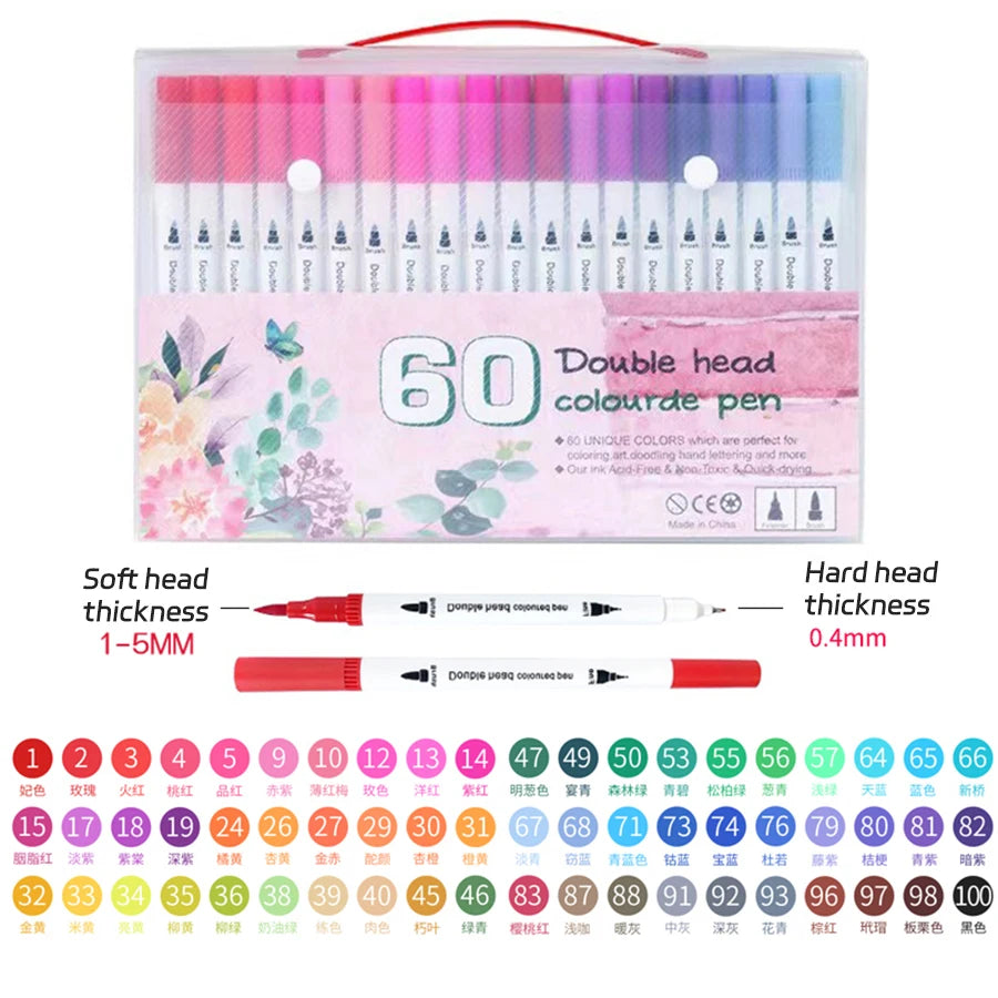 Dual Tip Colouring Pens Brush Pens Felt Tip Pens for Kids Adults Brand New