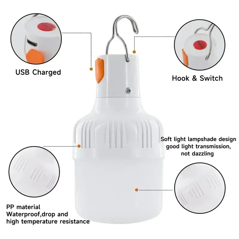 USB Rechargeable LED Light Bulb - Emergency Outdoor Camping Lantern EDC 60W