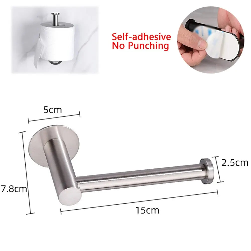 Stainless Steel Toilet Roll Paper Holder Strong Self Adhesive Stick Wall Mount