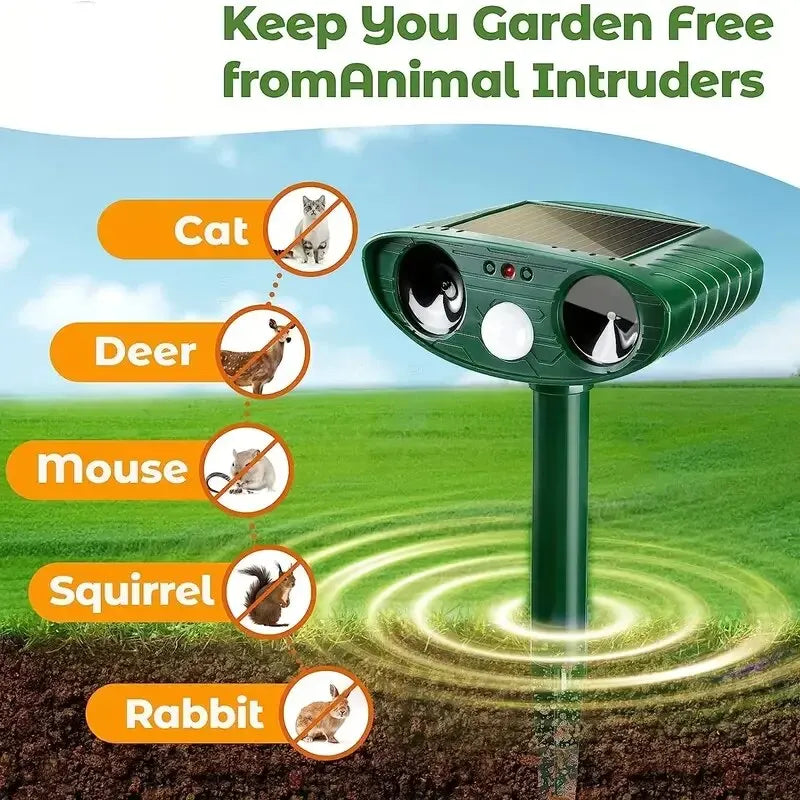 Ultrasonic Solar Cat Dog Repellent Fox Pest Scarer Deterrent Repeller Garden