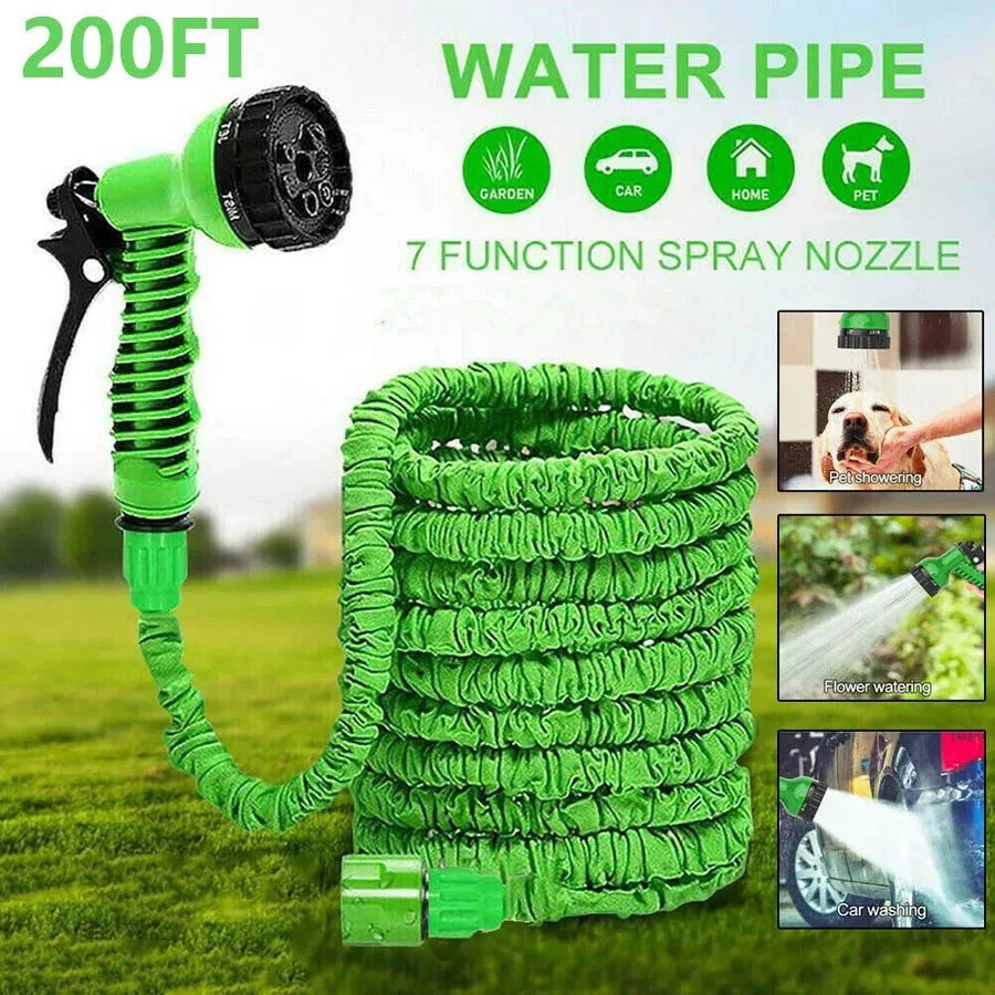 Expandable Garden Hose Pipe Anti Kink With 7 Function Water Spray Gun Magic Hose