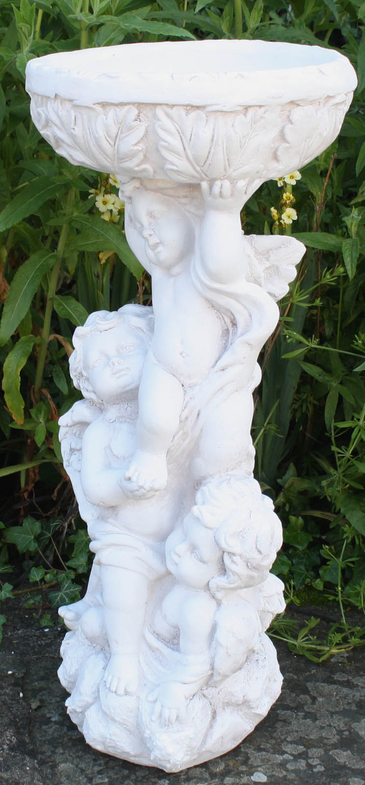 Stone Effect Cherub Jardiniere Bird Bath Garden Decor Outdoor Planter