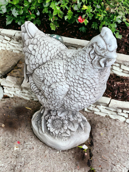 White Stone Effect Hen Statue Decorative Farm Animal Figurine for Home & Garden