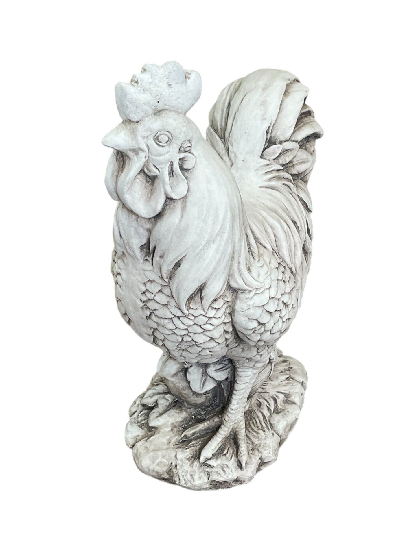 White Stone Effect Cockerel Statue Decorative Garden Ornament