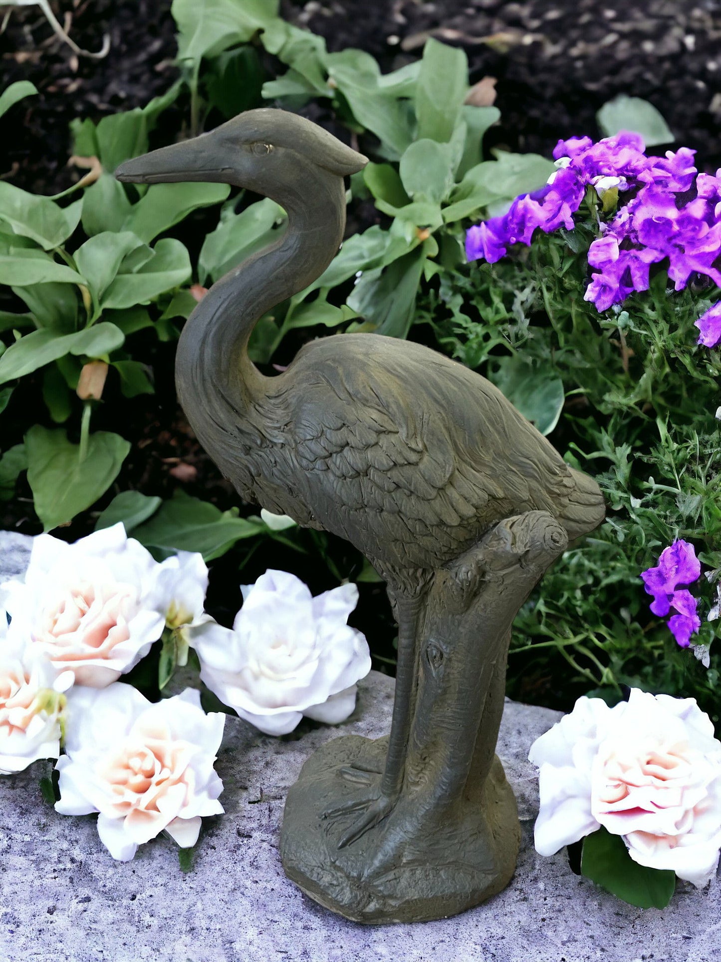 Stone Effect Grey Heron Garden Statue Decorative Outdoor Bird