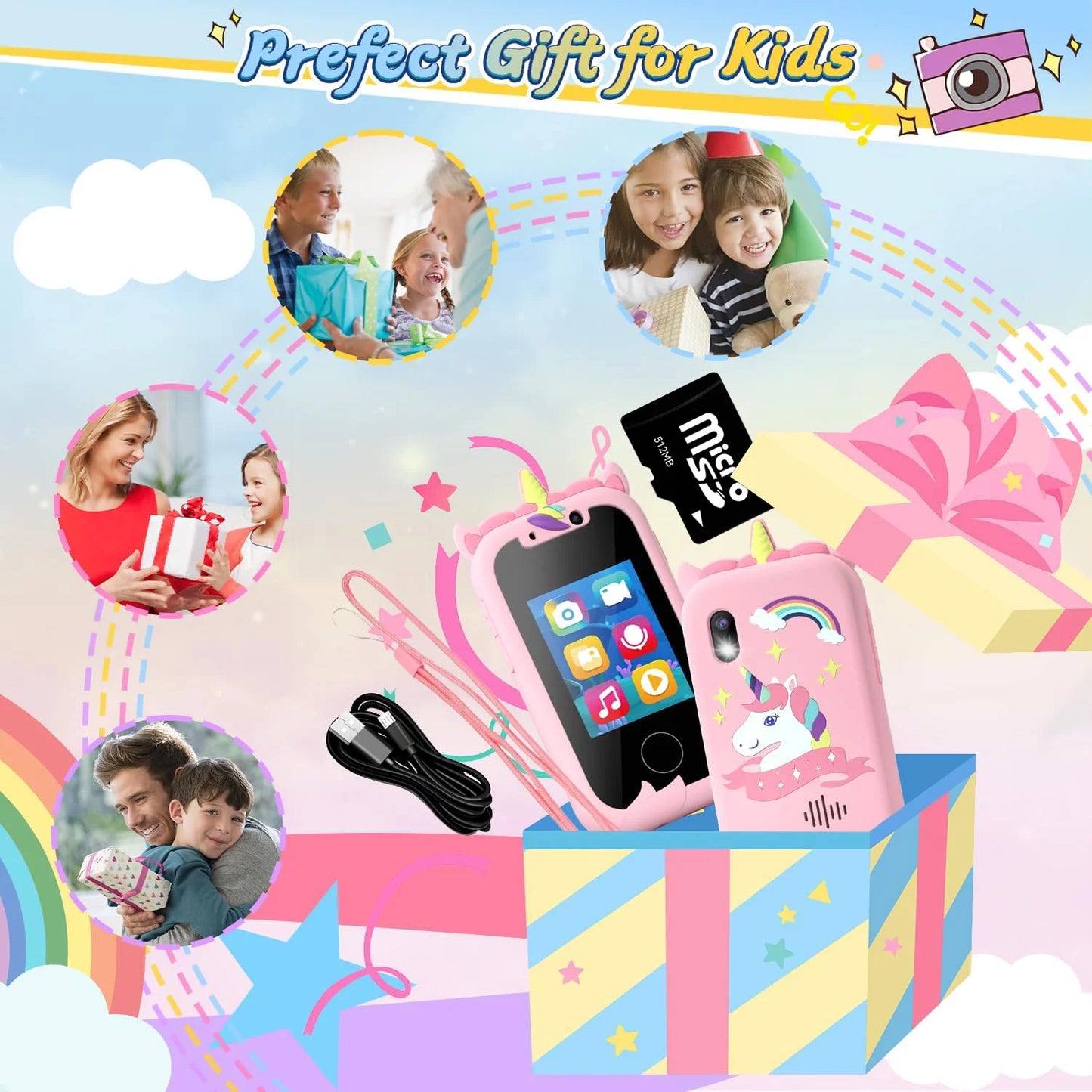 Children's Musical Phone Toy – Unicorn Baby Mobile, Selfie Camera, Silicone Cover