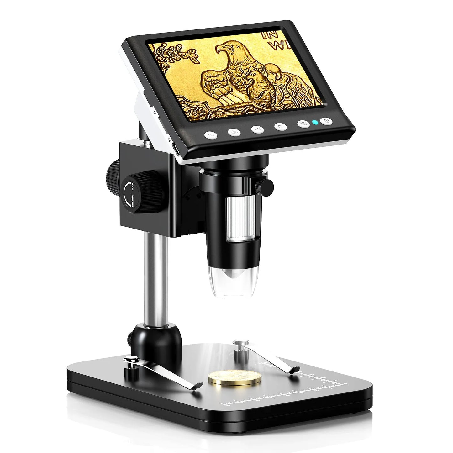 Digital Microscope 4.3" LCD Coin Microscope 1600x with Screen for PCB Repair 8 LEDs