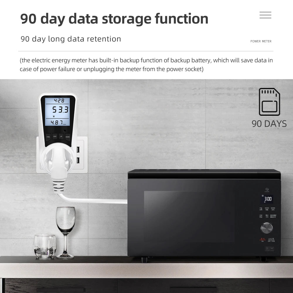 220V Digital Wattmeter LCD Power Consumption Energy Meter UK Plug 16A 3680W