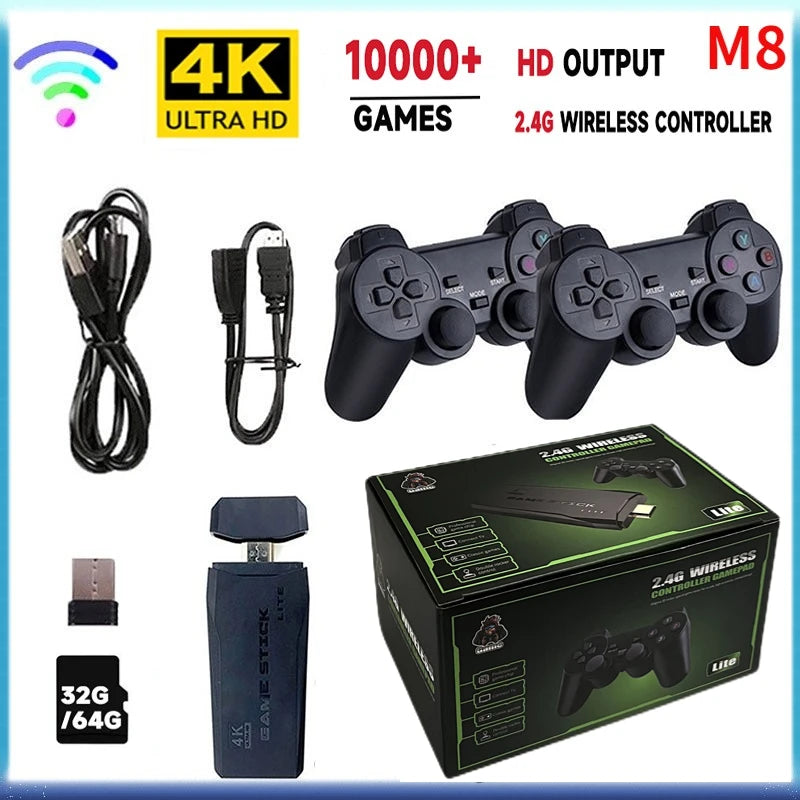 4K HDMI TV Game Stick Console Built-in 64GB 20000 Retro Games 2 Wireless Gamepad