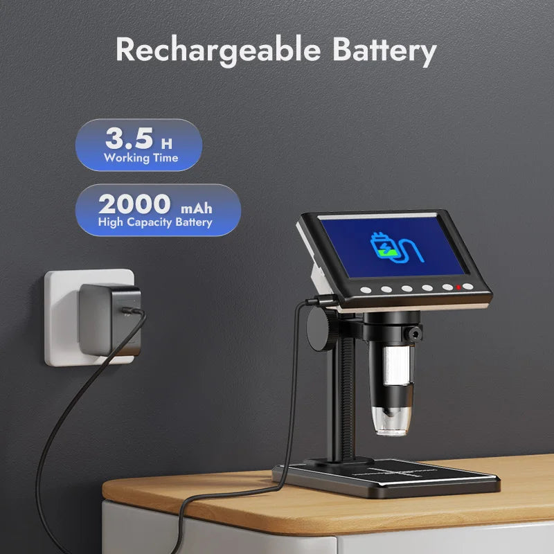 Digital Microscope 4.3" LCD Coin Microscope 1600x with Screen for PCB Repair 8 LEDs