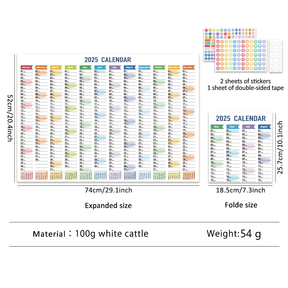 2025 Year Planner Wall Chart + Calendar + Holidays ✔ Home ✔ Office + Stickers Large