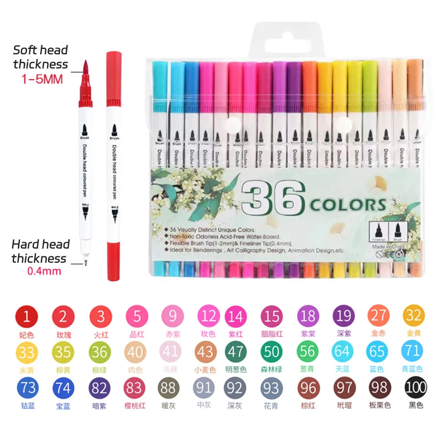 Dual Tip Colouring Pens Brush Pens Felt Tip Pens for Kids Adults Brand New