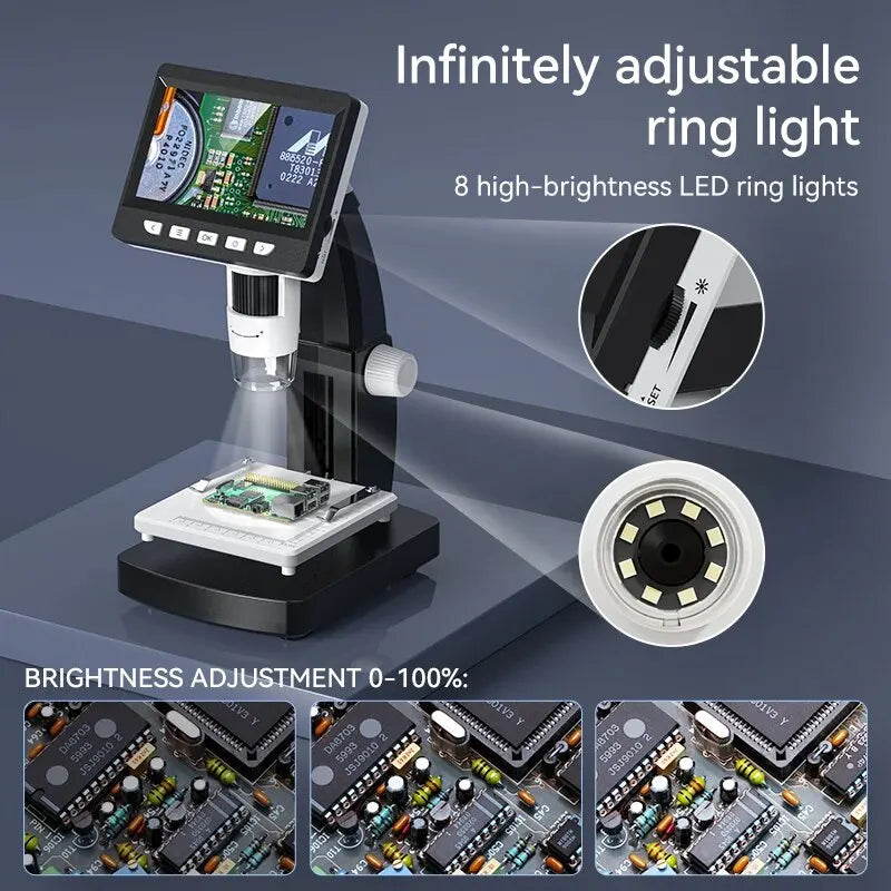 4.3" LCD Video Digital USB Microscope 1000X Zoom For Electronic Welding + Stand