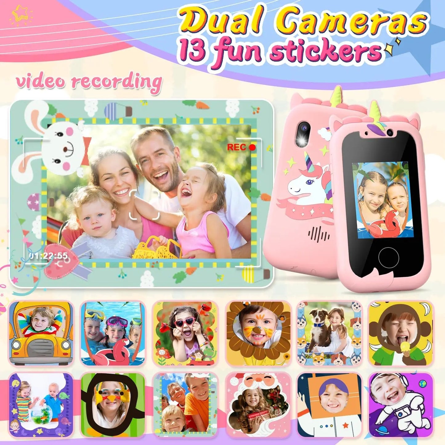 Children's Musical Phone Toy – Unicorn Baby Mobile, Selfie Camera, Silicone Cover