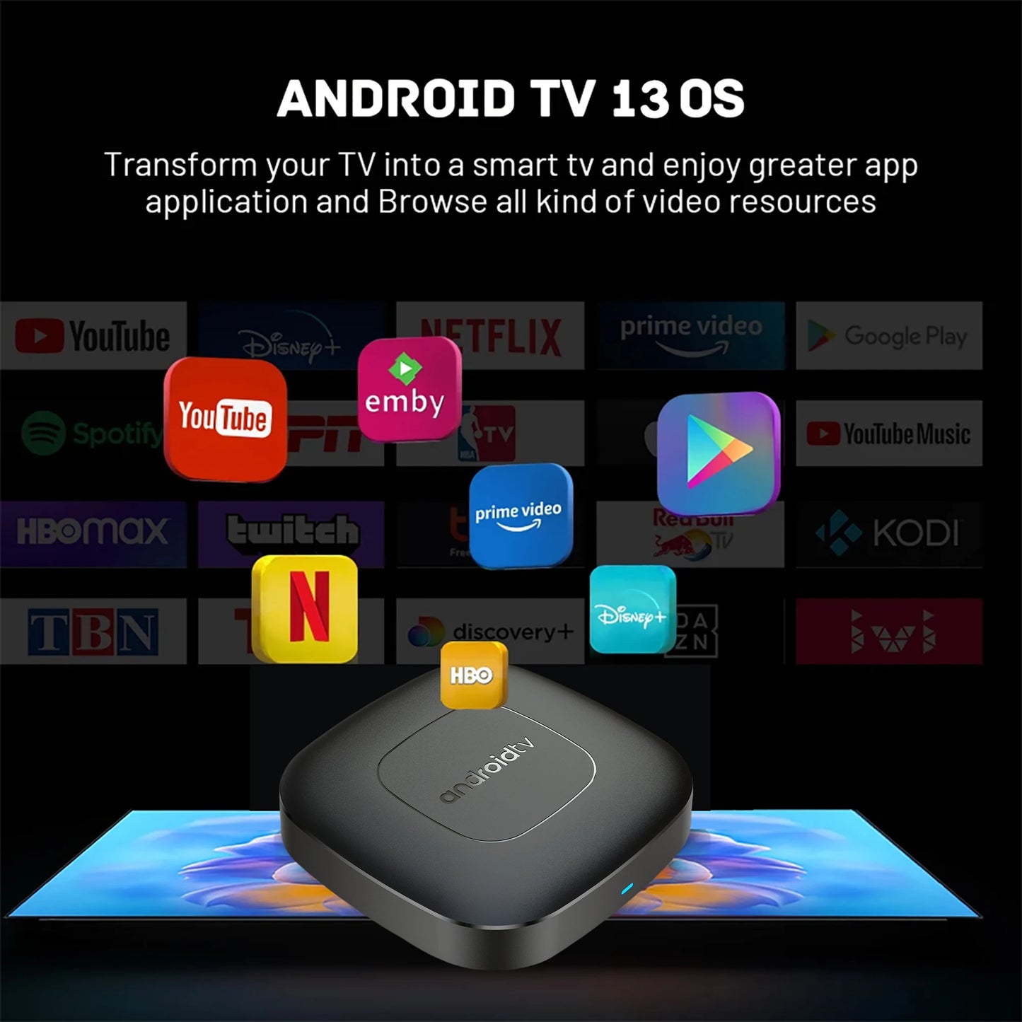 Android 13.0 Smart TV Box 4K HDMI Quad Core HD 2GB+16GB WIFI Media Stream