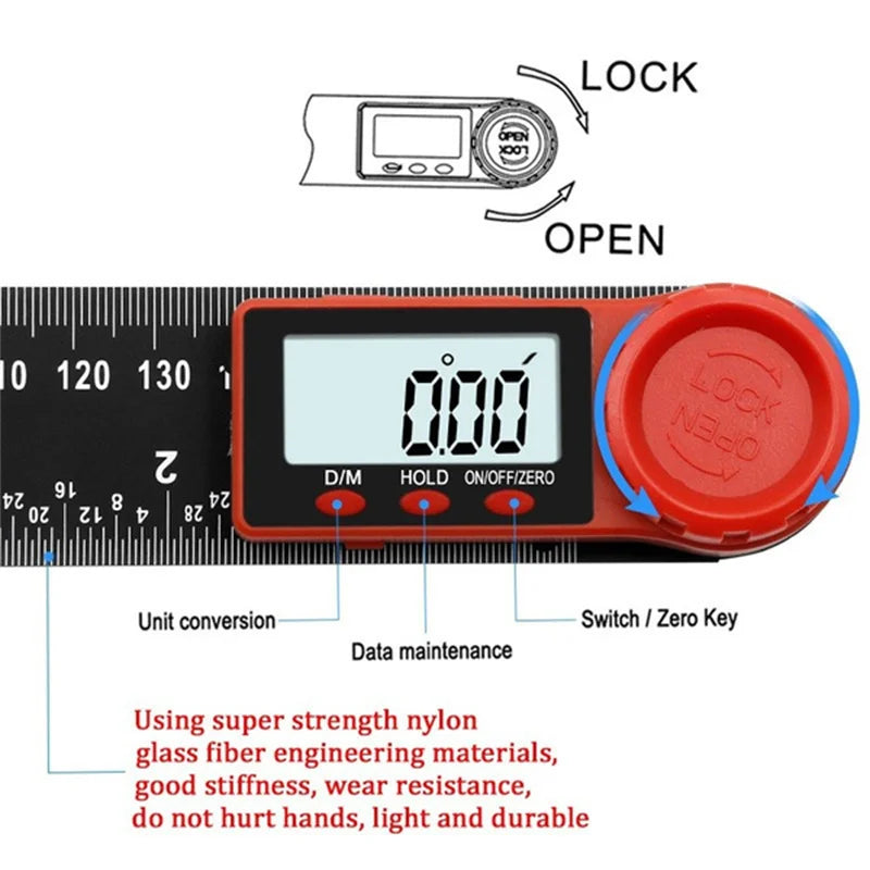 2-in-1 Digital Protractor Angle Gauge Ruler | 0-200mm Measuring Tool
