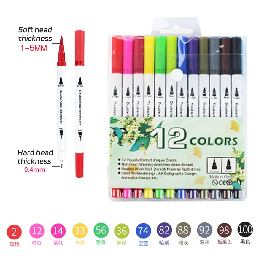 Dual Tip Colouring Pens Brush Pens Felt Tip Pens for Kids Adults Brand New
