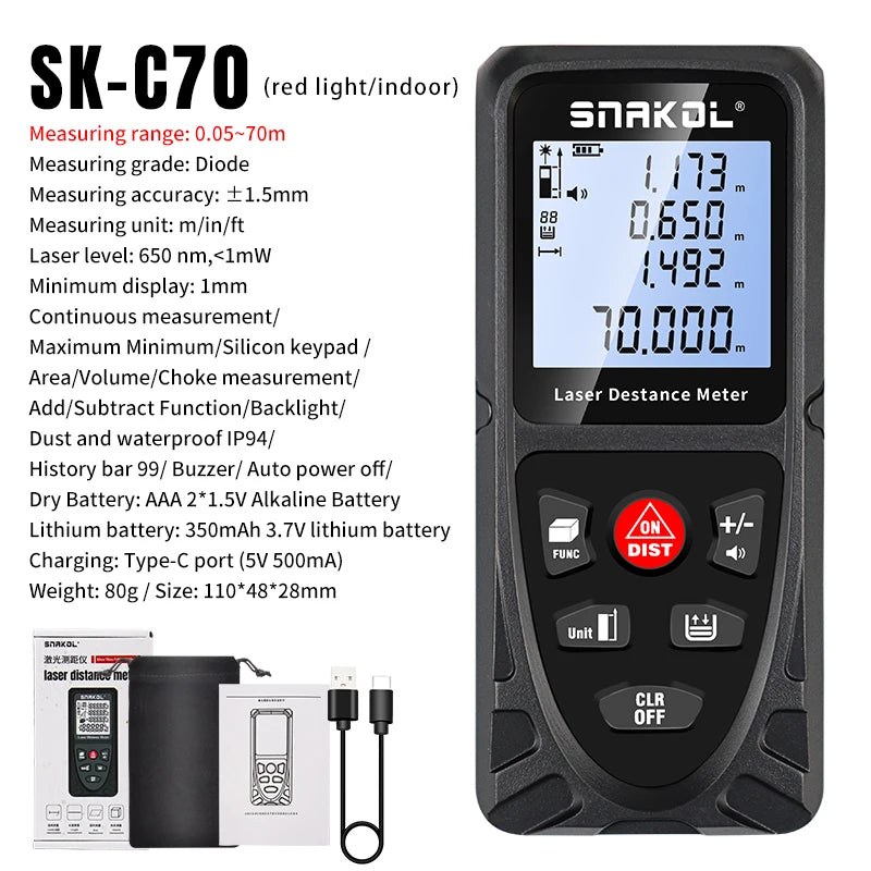 Laser Distance Meter 50M/165ft，Handle Digital Laser Measure UK