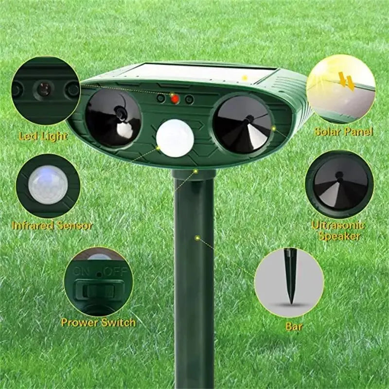 Ultrasonic Solar Cat Dog Repellent Fox Pest Scarer Deterrent Repeller Garden