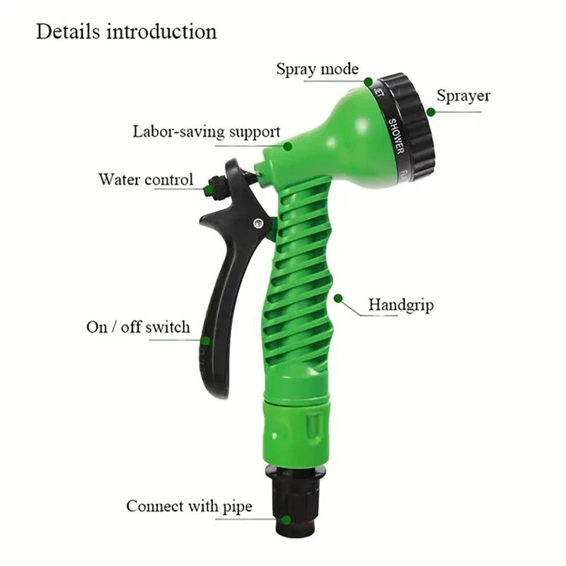 Expandable Garden Hose Pipe Anti Kink With 7 Function Water Spray Gun Magic Hose