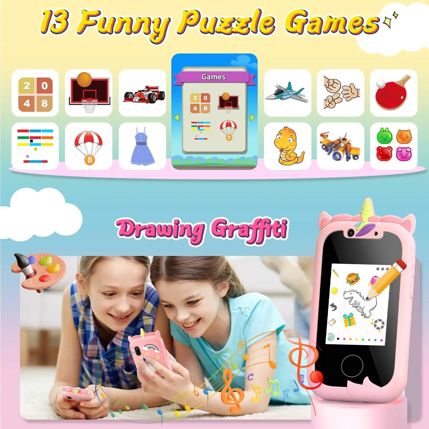 Children's Musical Phone Toy – Unicorn Baby Mobile, Selfie Camera, Silicone Cover