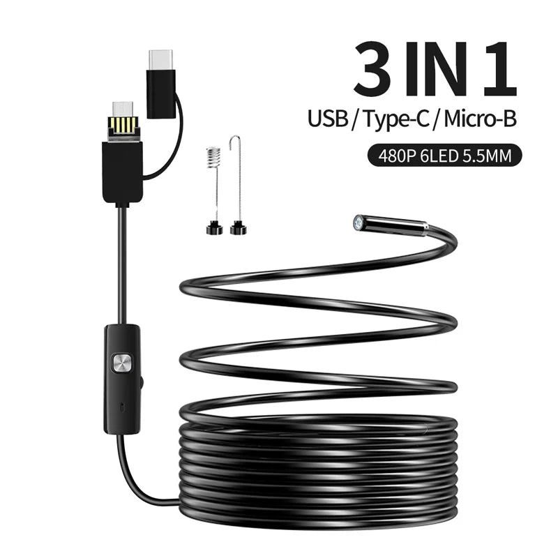 USB Type C Endoscope Borescope Snake Inspection Camera 3 in 1 for Phone Android