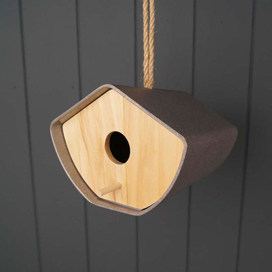 Earthy Anthracite Bamboo Japandi Birdhouse 16cm Stylish EcoFriendly Home