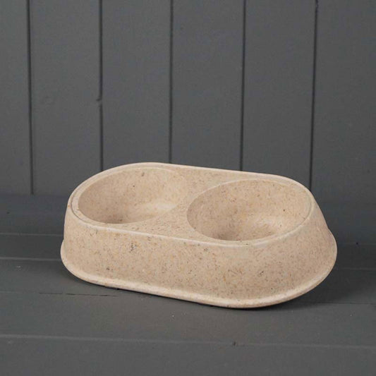 Eco Friendly Small Duo Pet Bowl Durable Chaff Material 26x15 cm Perfect for Cats and Dogs