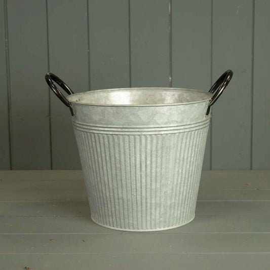 Ribbed Zinc Planter 23cm Decorative Pot for Indoor & Outdoor Use
