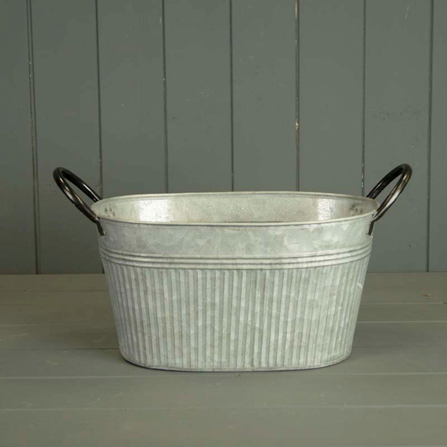 Ribbed Zinc Oval Planter 28cm Decorative Pot for Indoor & Outdoor Use