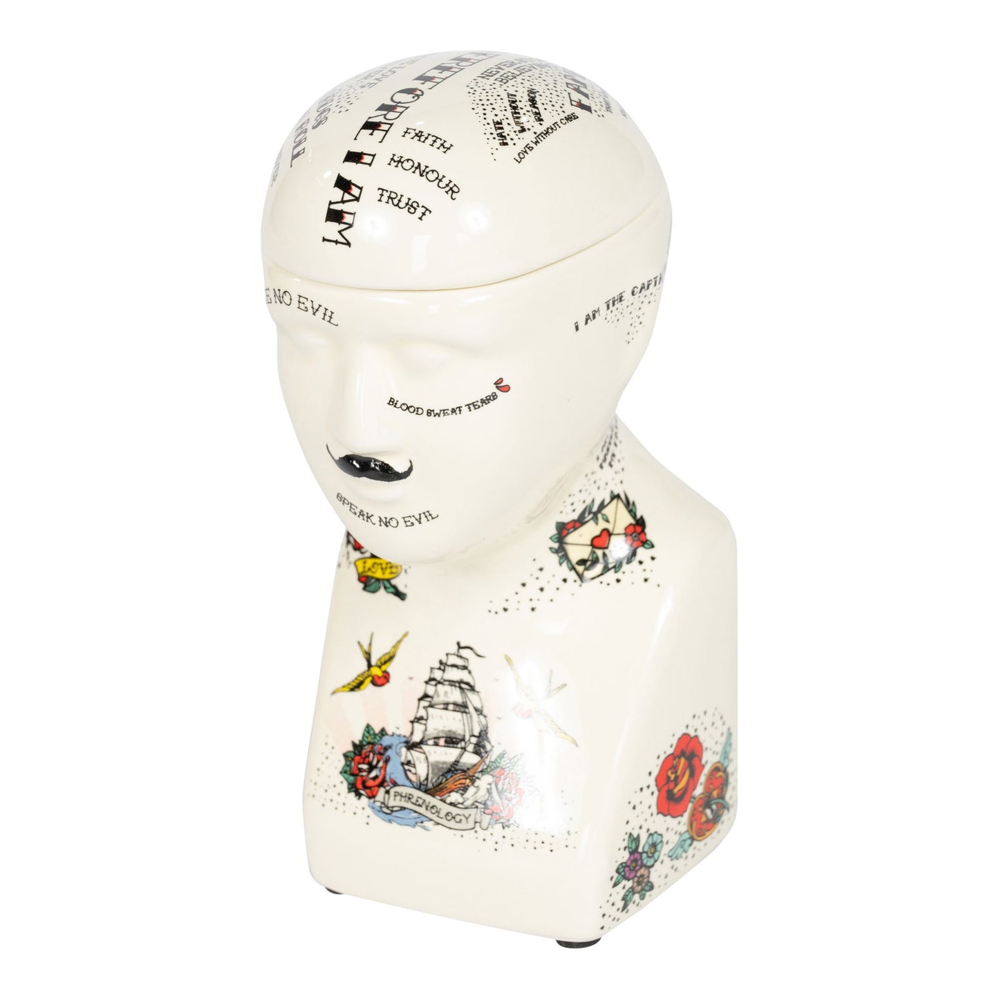 Small Ceramic Phrenology Head Storage Unique Home Decor Collectible