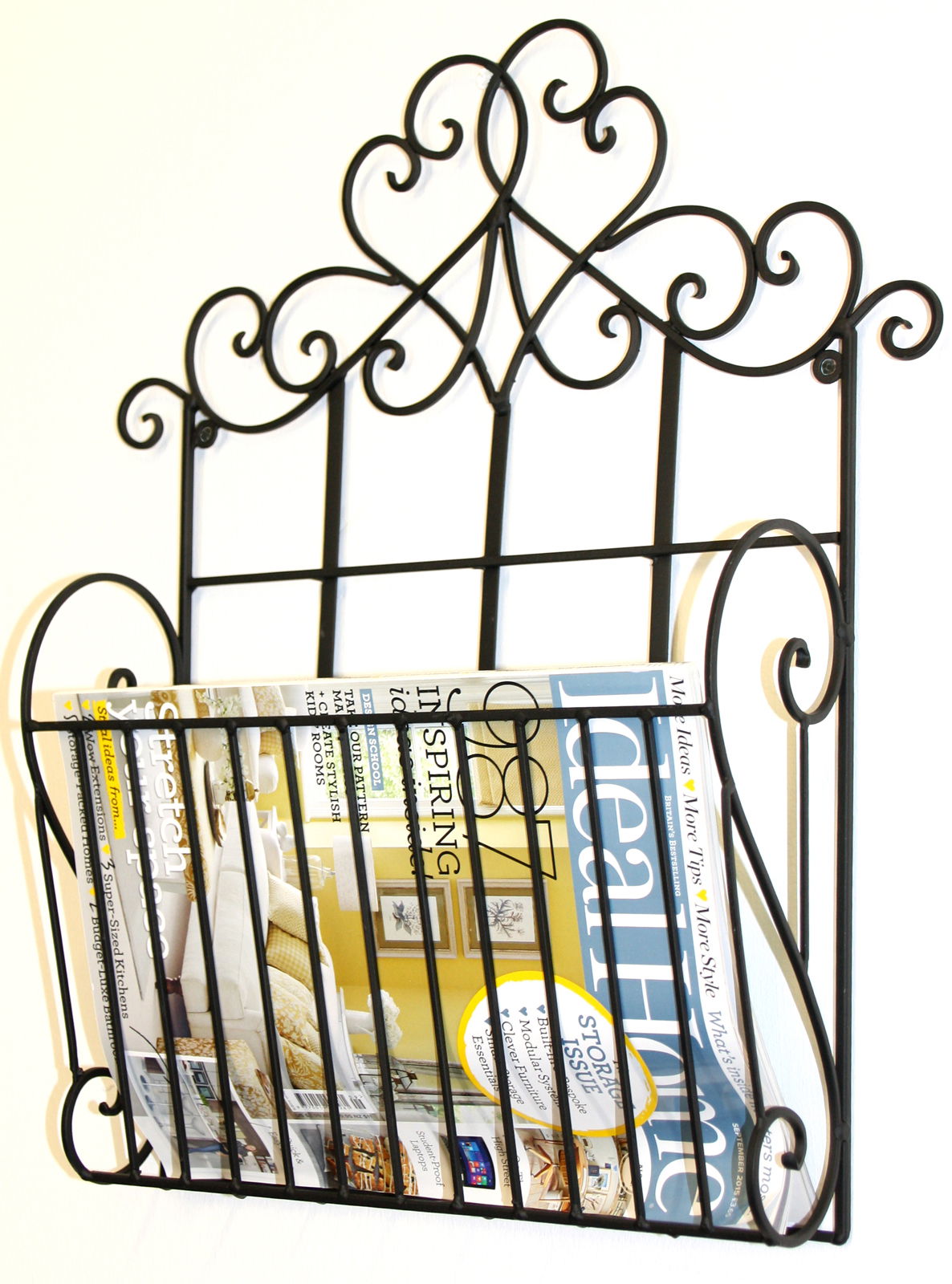Black Scroll Wall Hanging Magazine Rack Organizer for Home Decor
